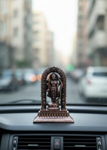 Compact Ram Lalla Idol (3 Inch) — Metal Dashbord / Mini Mandir Murti | Black Gold, Copper & Golden Finishes