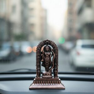 Compact Ram Lalla Idol (3 Inch) — Metal Dashbord / Mini Mandir Murti | Black Gold, Copper & Golden Finishes