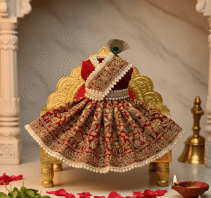 Royal Vrindavan Red Velvet Laddu Gopal Dress | Premium Rajwada Edition