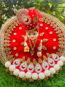 Divine Red Krishna Dress | Laddu Gopal Poshak with Golden Embroidery