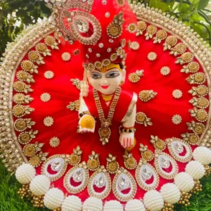 Divine Red Krishna Dress | Laddu Gopal Poshak with Golden Embroidery