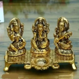 Laxmi Ganesh Saraswati Choki with Diya | Brass Idol Set for Puja & Decoration